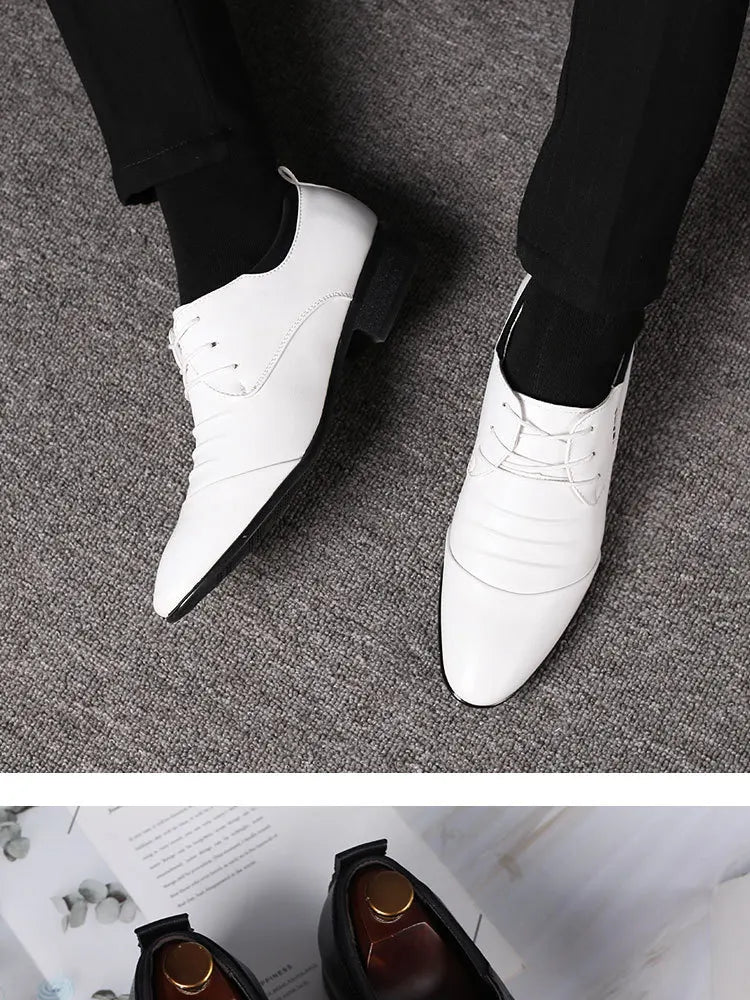 Zapatos de vestir clásicos para hombre, zapatos de cuero blanco con cordones para hombre, zapatos formales informales de negocios con punta de talla grande para boda