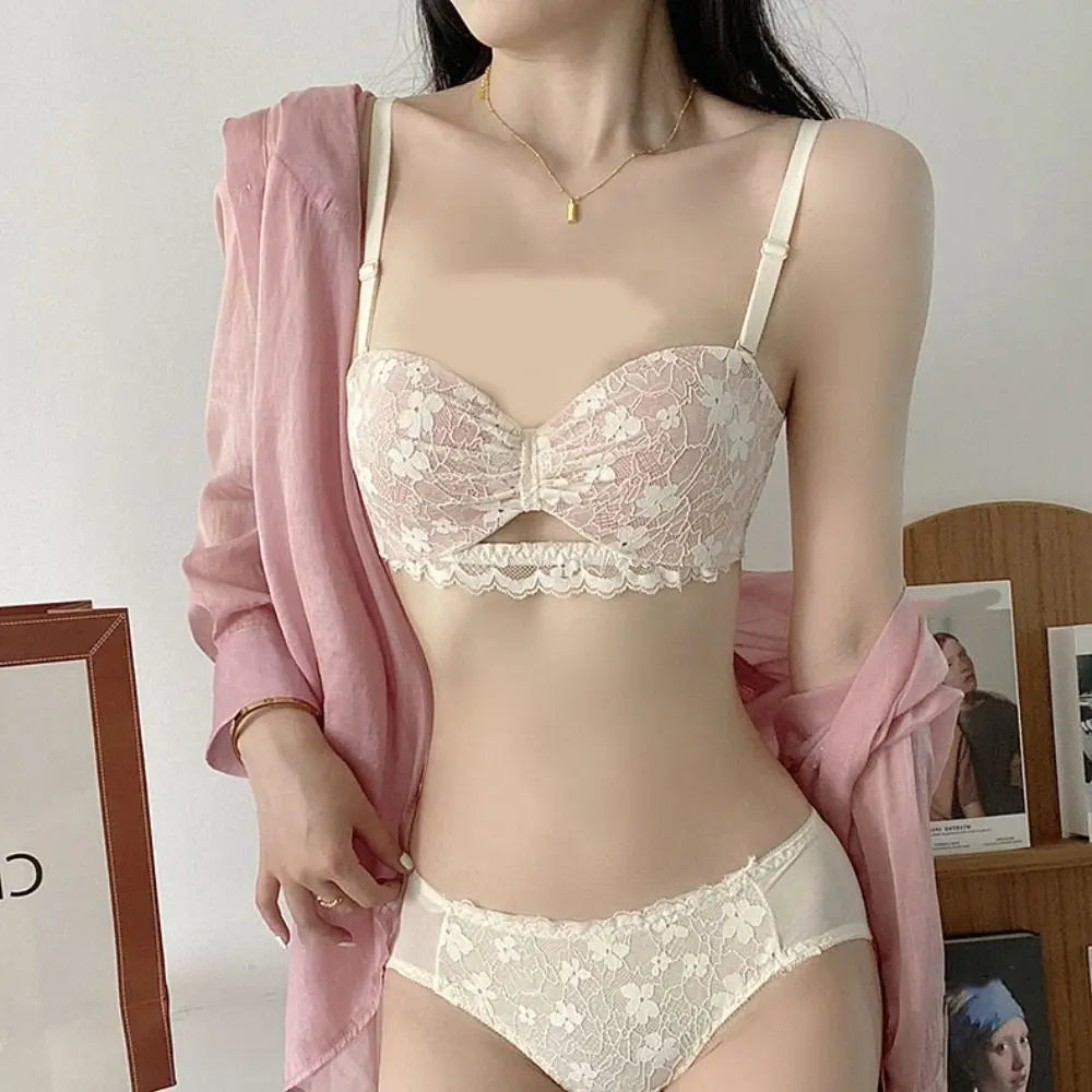 Sujetador inalámbrico de malla ajustado para mujer, sujetador antiflacidez de encaje Floral dulce con escote en V profundo, lencería con pechos recogidos, regalos