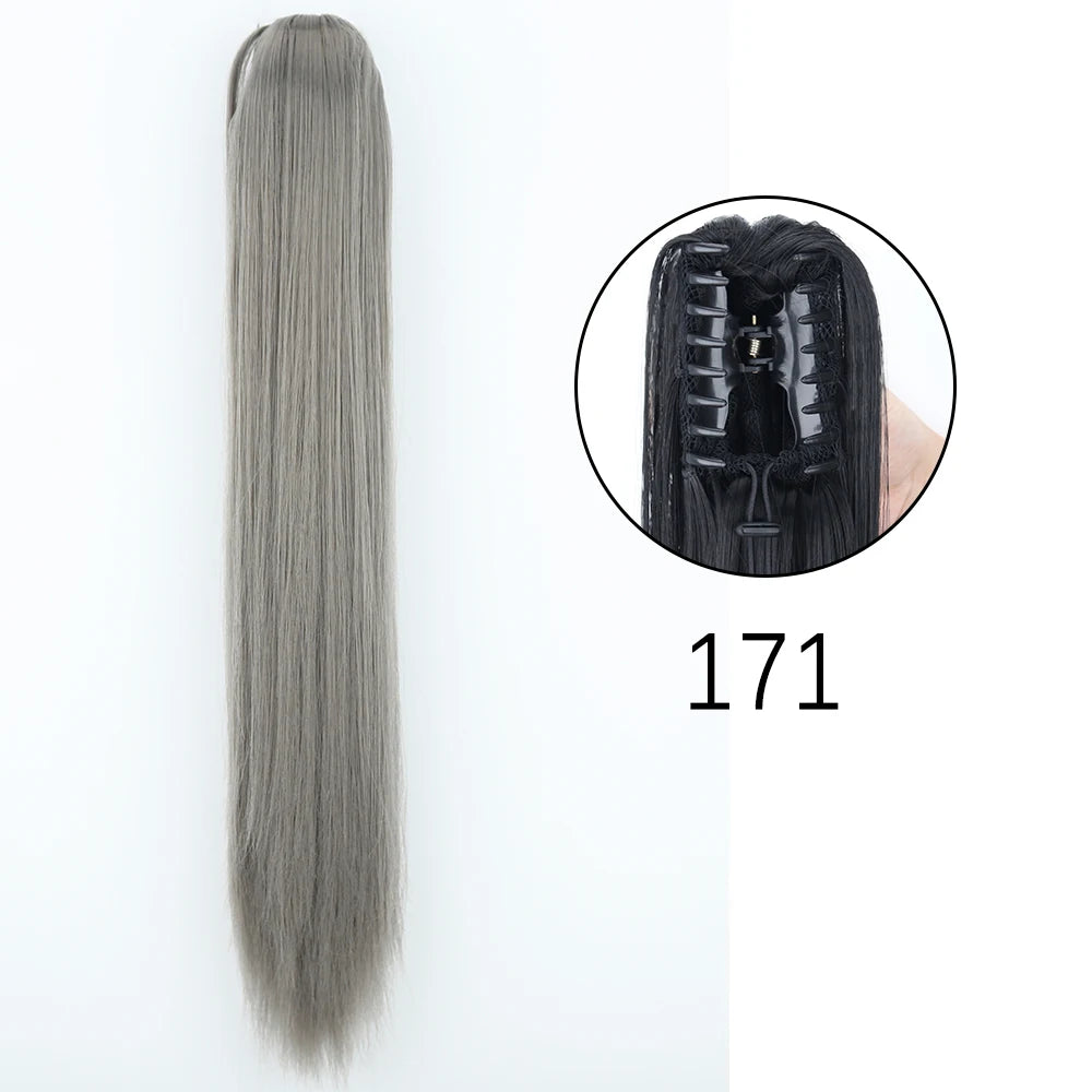 Extensiones de cabello de cola de caballo con Clip de garra larga y recta sintética, pieza de cabello de cola de caballo resistente al calor de 24 pulgadas para mujer, fiesta diaria