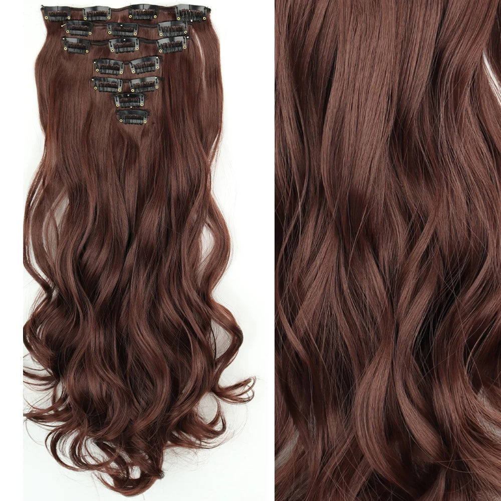 7 unids/set 16 Clips extensión de cabello negro largo liso pelo Natural Ombre peluca fibra resistente al calor para peinado de mujer