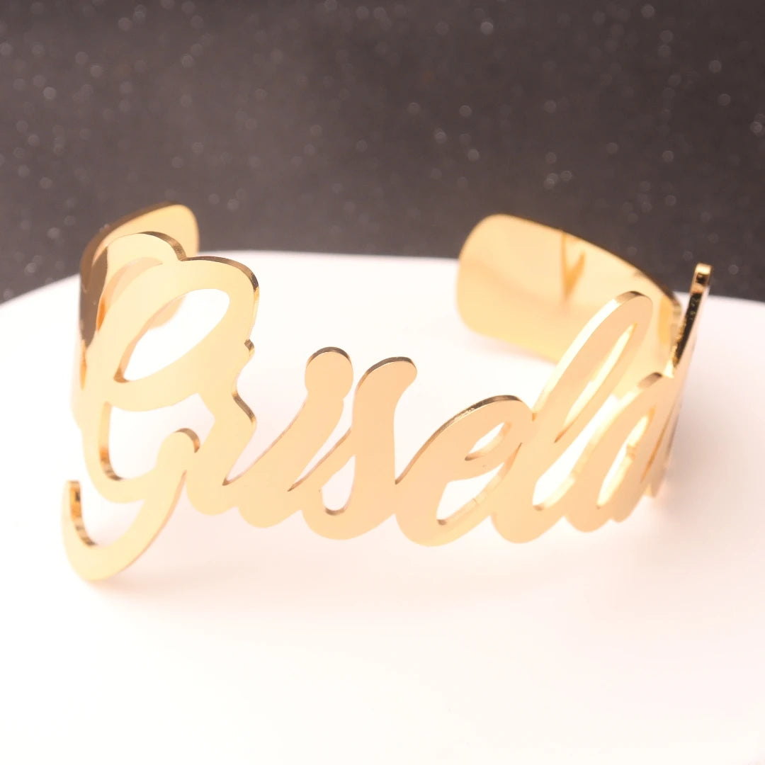 Brazalete de mujer con nombre personalizado, pulsera de acero inoxidable dorada y plateada, pulsera con dijes personalizados, regalo de joyería para el Día de San Valentín