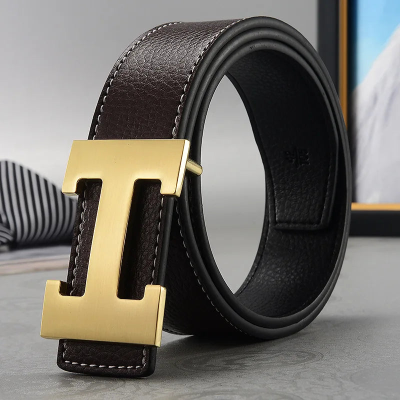 Cinturón de cuero genuino de lujo para hombre y mujer, correa de Metal de 3,8 cm de ancho, de alta calidad, a la moda