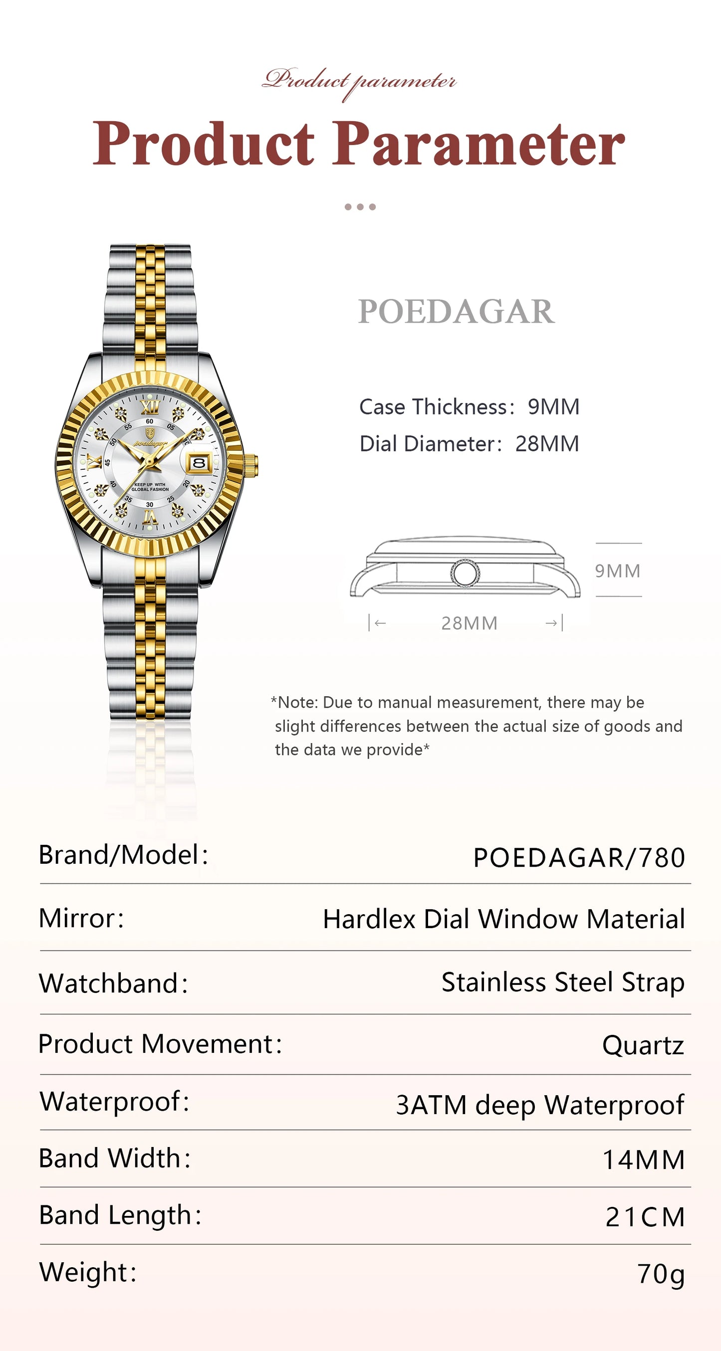 POEDAGAR, relojes de lujo para mujer, Reloj de pulsera resistente al agua con fecha luminosa para mujer, Reloj de cuarzo elegante de acero inoxidable para mujer, Reloj