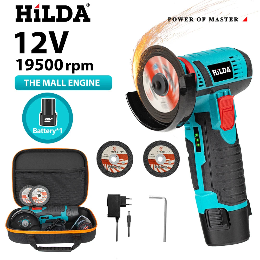 Mini amoladora angular recargable en miniatura HILDA de 12V con baterÃa, amoladora pulidora de hoja de corte para cortar diamante inalámbrico