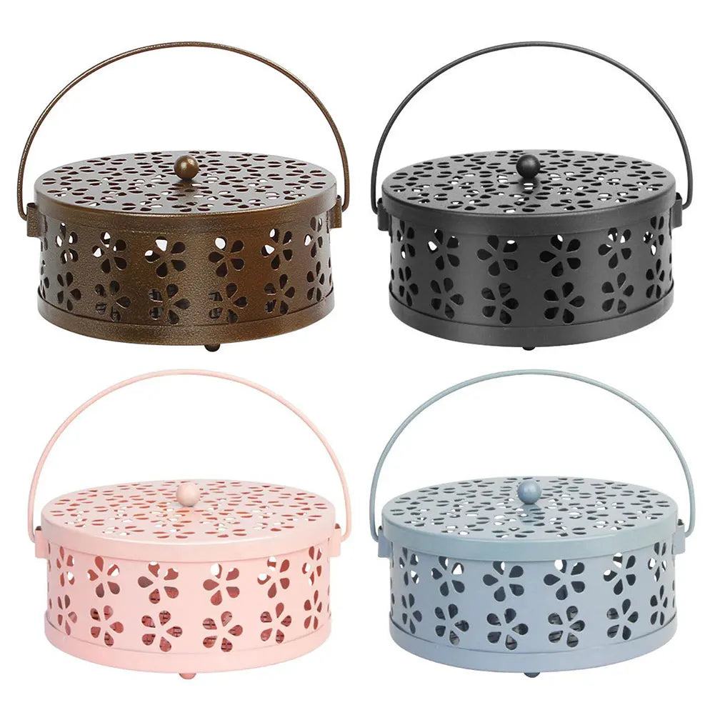 Soporte de bobina de Mosquito de Metal con tapa y mango, quemador de incienso, soporte de bobina repelente de mosquitos para el hogar y Camping al aire libre