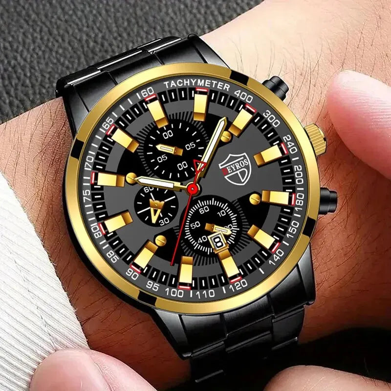 Reloj de cuarzo con banda de acero Digital con aguja dorada para hombre, informal, de lujo, con calendario, diseñado para hombres exitosos, clásico