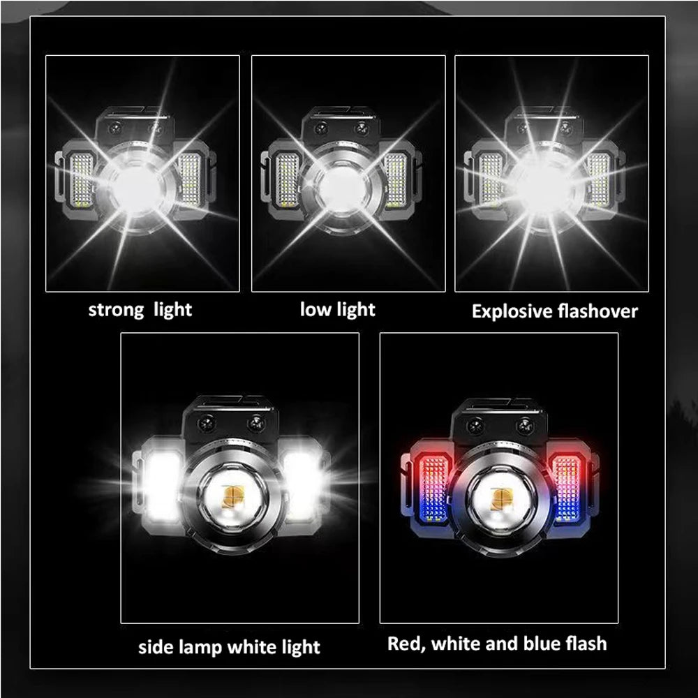 Nuevo Linterna frontal recargable por USB, linterna superbrillante, luz LED de inducción, resistente al agua, para acampar, móvil, intermitente