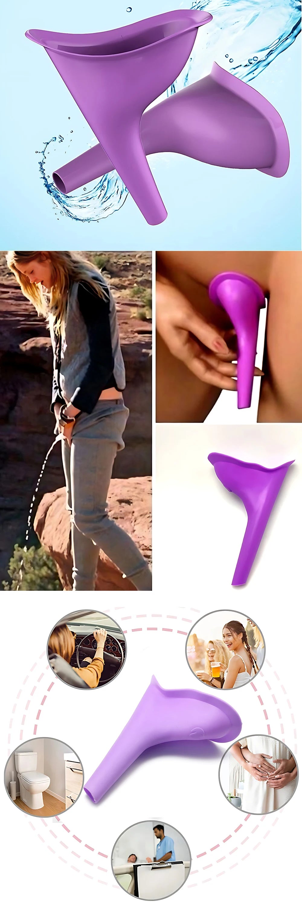 Juego de embudo de silicona reutilizable, embudo para orinar de pie de silicona rosa/morado con caja de almacenamiento de Color aleatorio, viaje, Camping, Hotel, ZYF, 1 ud.