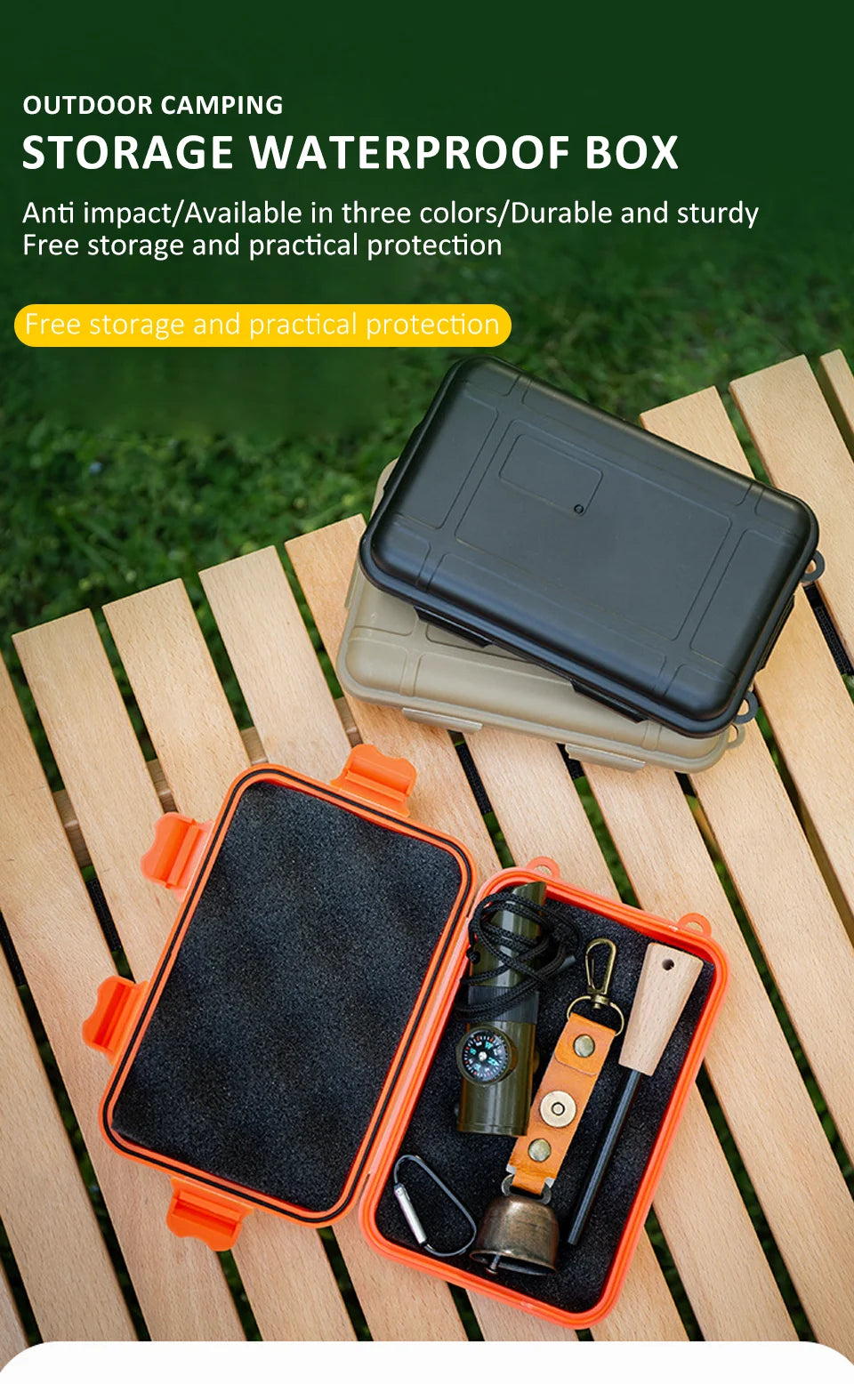 Caja de supervivencia sellada impermeable de plástico para exteriores, contenedor para acampar, caja de almacenamiento de viaje al aire libre, bolsa de aparejos de pesca, tamaño S/L/XL