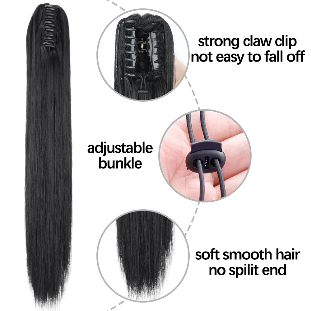Extensiones de cabello de cola de caballo con Clip de garra larga y recta sintética, pieza de cabello de cola de caballo resistente al calor de 24 pulgadas para mujer, fiesta diaria