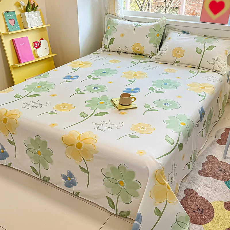Sábana de algodón 100% con estampado de flores, sábanas dobles para niñas y niños, ropa de cama individual Queen King Size, 1 Uds.