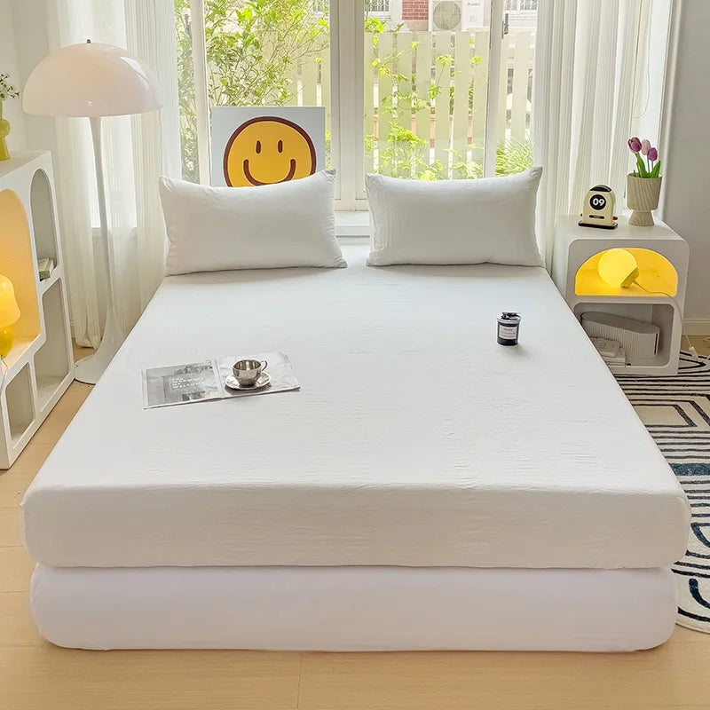 Sábana bajera de algodón lavada con bandas elásticas, funda de colchón ajustable antideslizante para cama doble King Queen 90x200 150x200 180