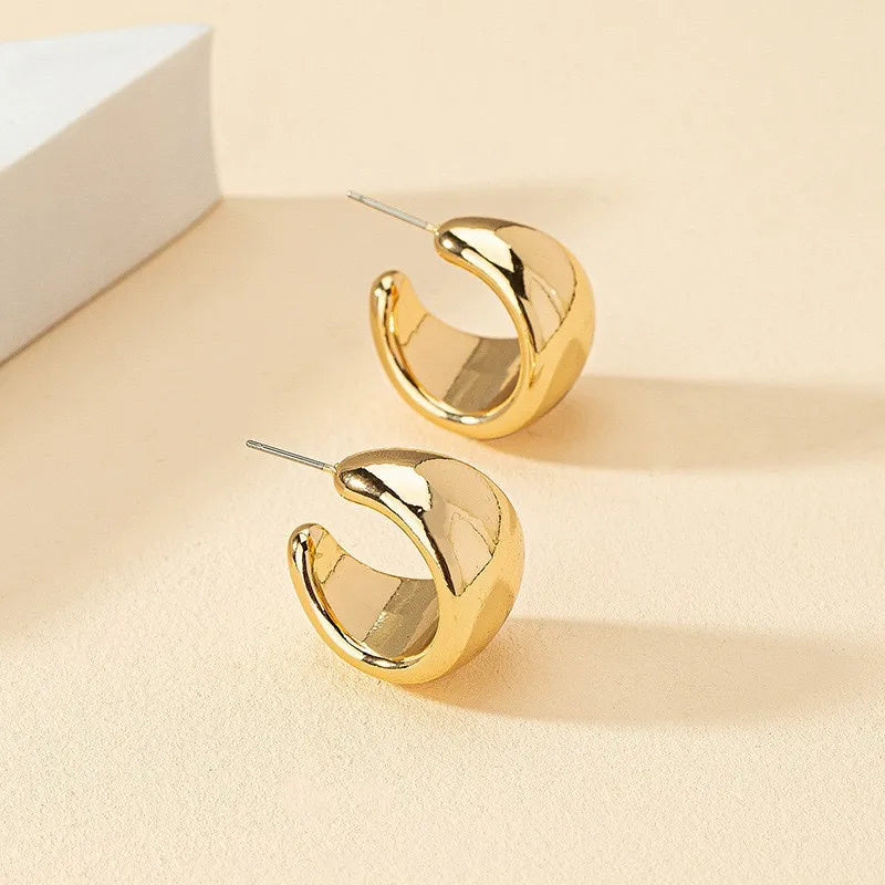 Pendientes de aro gruesos de Metal liso de acero inoxidable para mujer, aros redondos a la moda, pendientes llamativos, joyerÃa de moda 2024