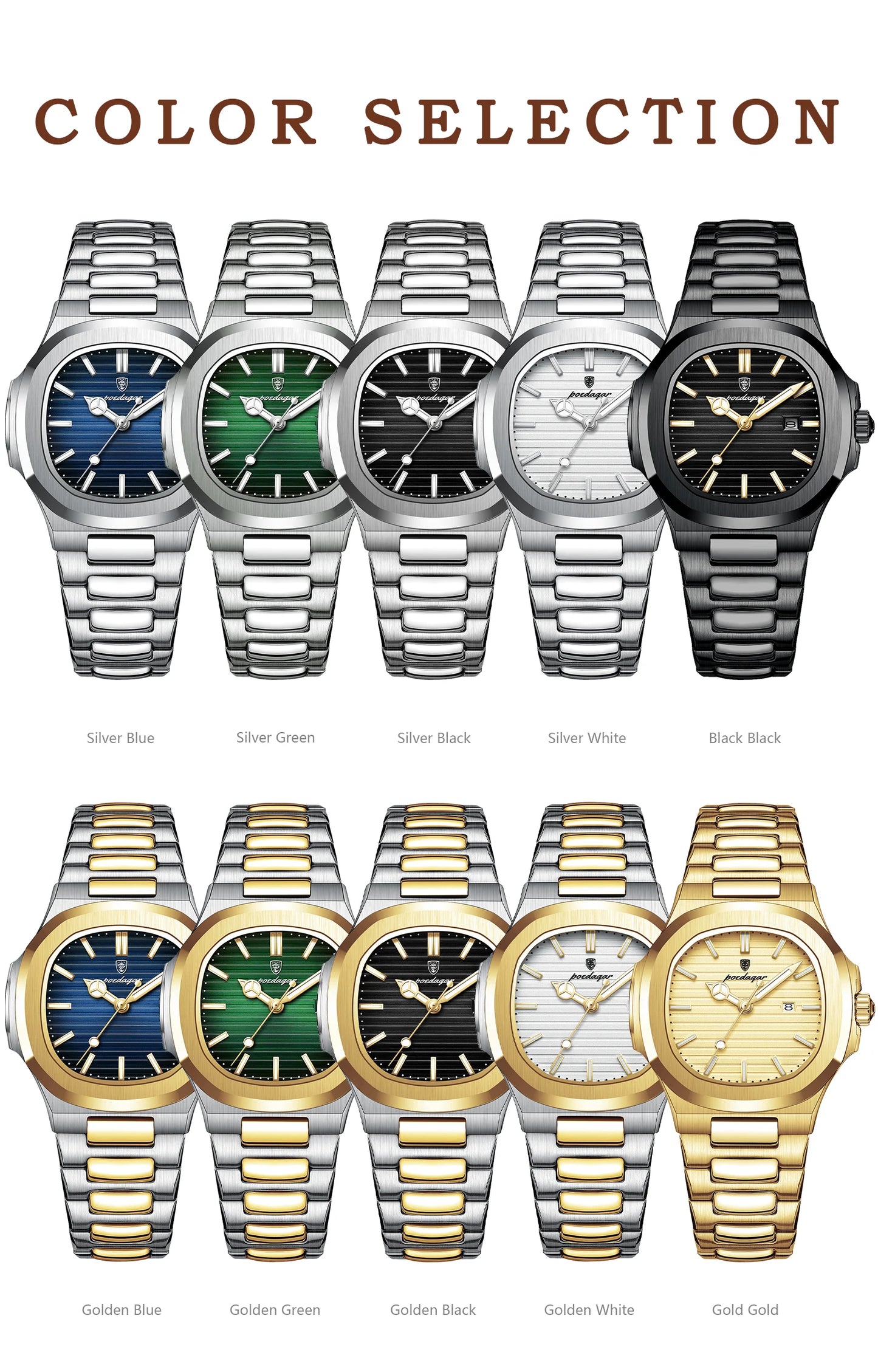 Reloj POEDAGAR cuadrado de lujo para mujer, reloj de pulsera resistente al agua con fecha luminosa para mujer, relojes de cuarzo de moda de acero inoxidable para mujer
