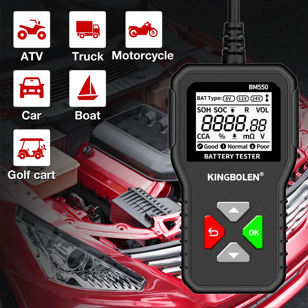 KINGBOLEN BM550, BM550 PLUS probador de baterÃa de coche 6V 12V 24V sistema de baterÃa detectar analizador de baterÃa automático herramienta de baterÃa de coche SOC SOH