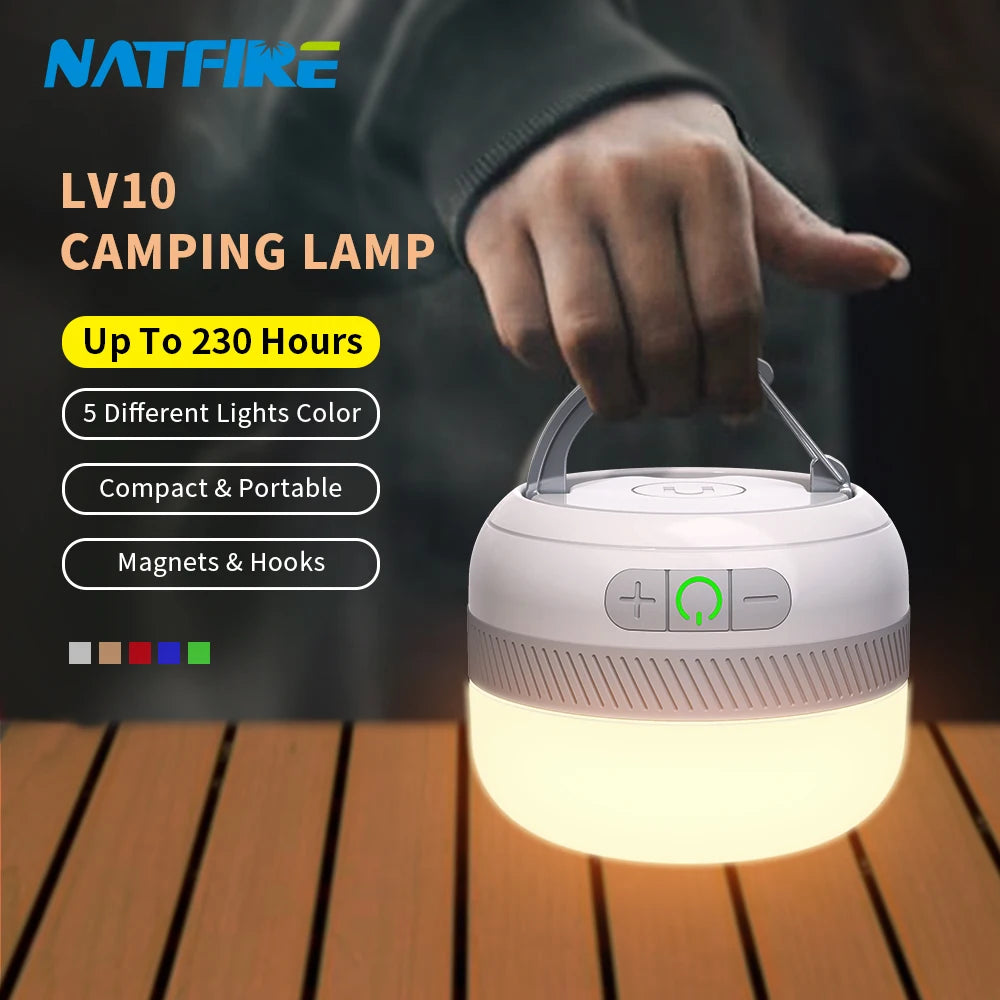 Linterna de Camping recargable LV10, linterna de Camping de 230 horas con imán, accesorio de iluminación, carpa de pesca, luz de emergencia portátil