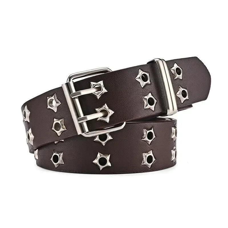 Nuevo cinturón con remaches de ojo de estrella estilo gótico hebilla de doble Pin hombre/mujer moda Casual estilo Punk Pu pretina de cuero para pantalones vaqueros Y2K