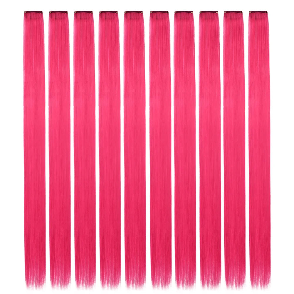 10 unids/pack de extensiones de cabello con Clip para fiesta de colores para niñas, postizos sintéticos de pelo liso de 22 pulgadas de colores Omber
