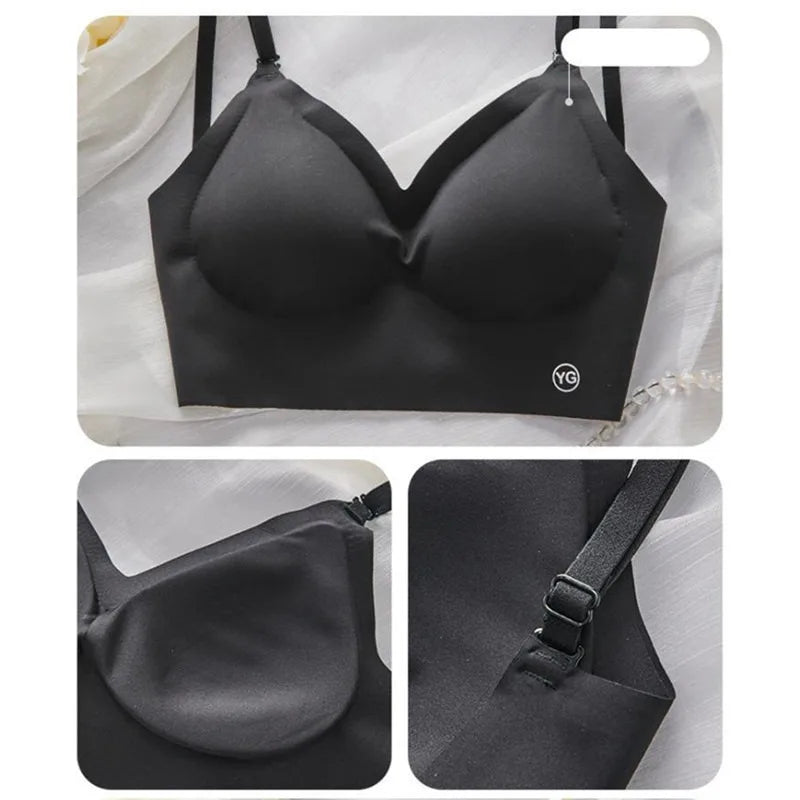 Sujetadores acolchados sin costuras ultrafinos para mujer, ropa interior de seda de hielo, lencería Sexy de pecho pequeño, Push Up, Tops de tubo Sexy, sujetador íntimo