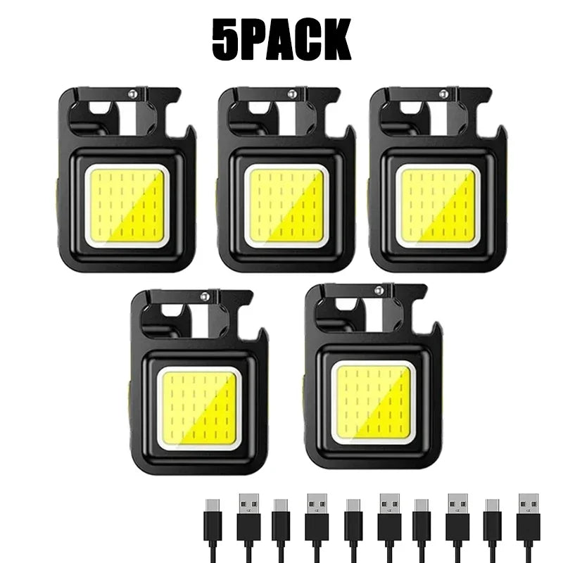 Llavero con luz Mini linterna multifuncional para acampar, LED recargable por USB, portátil, brillante, COB, Clip de bolsillo, linterna para trabajo al aire libre