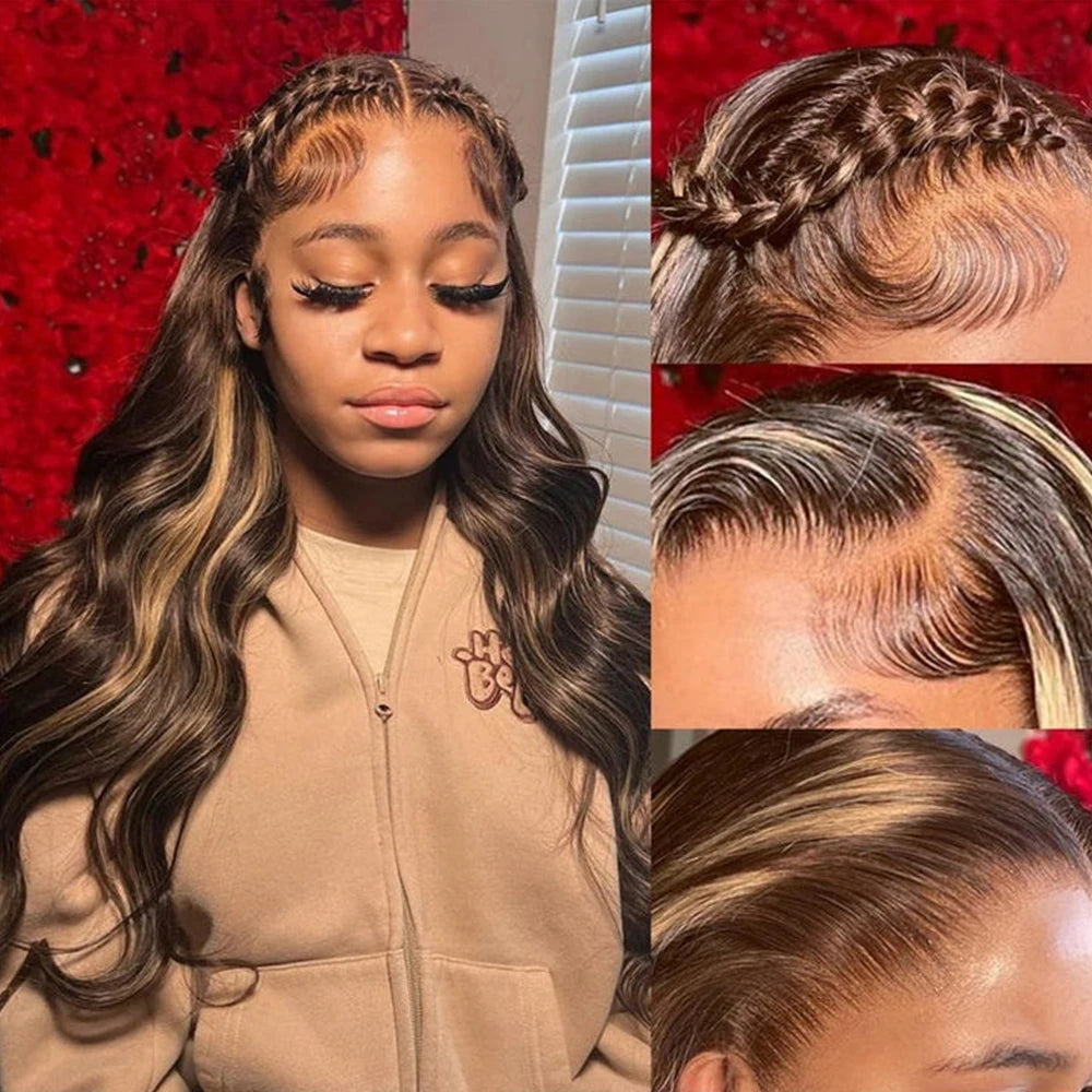 Peluca resaltada 100% cabello humano 13x6 Hd peluca Frontal de encaje 13x4 rubio miel cuerpo onda de encaje pelucas delanteras sin pegamento para mujer brasileña