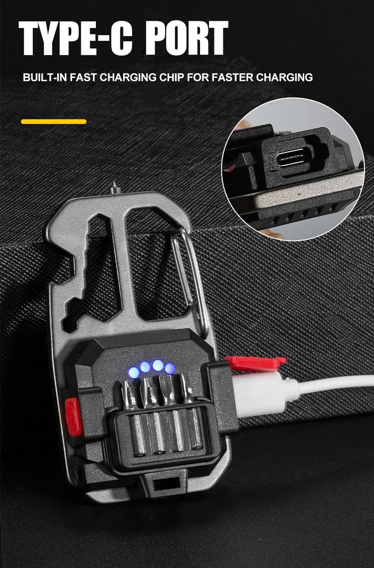 Luz de trabajo con llavero COB con pantalla de batería, luz LED portátil recargable de 8 modos de alto lúmenes para acampar, senderismo y correr