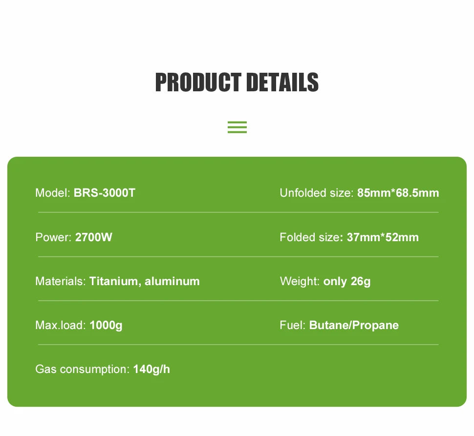 BRS-estufa de Gas para exteriores, Mini quemador de Gas para acampar, 25g, ultraligero, titanio, Picnic, senderismo, cocina, horno de supervivencia BRS-3000T