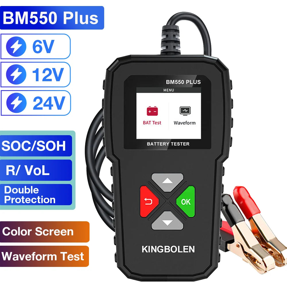 KINGBOLEN BM550, BM550 PLUS probador de baterÃa de coche 6V 12V 24V sistema de baterÃa detectar analizador de baterÃa automático herramienta de baterÃa de coche SOC SOH