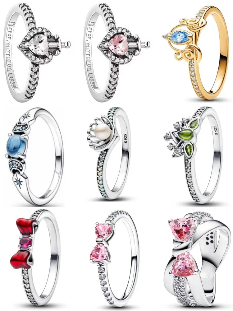 Anillo elegante de Plata de Ley 925 con concha de lazo esmaltado rojo y piedra de corazón Original para mujer, anillos de joyería para fiesta de boda