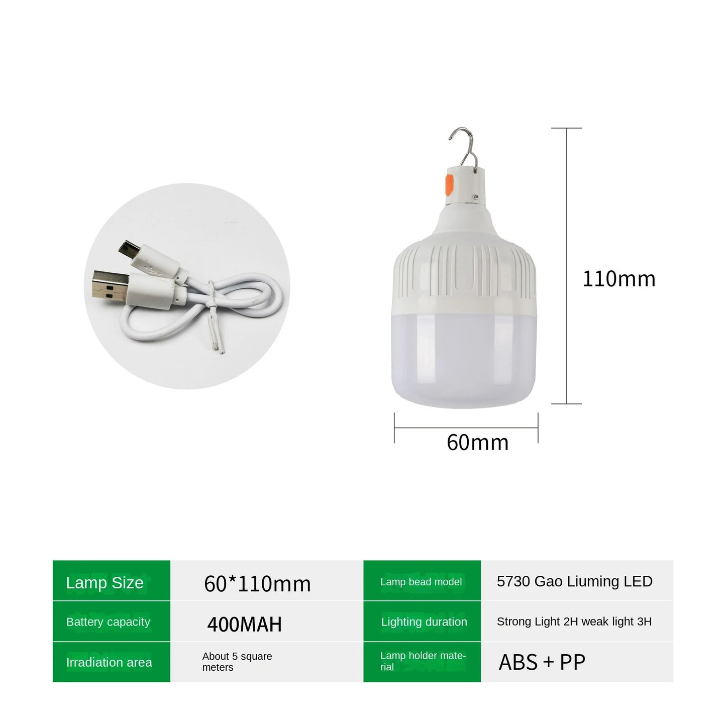 Luz de emergencia de 60W, suministros para acampar al aire libre, Edc, bombilla LED recargable por USB para exteriores, linterna para senderismo, entretenimiento deportivo