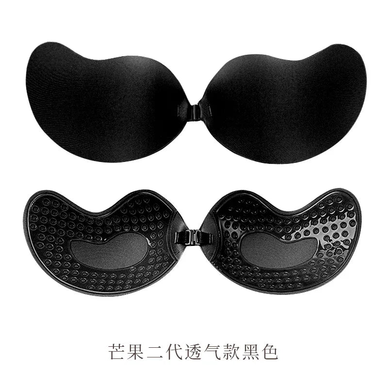 Sujetador Push Up Invisible para mujer, autoadhesivo de silicona, cierre frontal, piel negra pegajosa, sin espalda, sin tirantes, sin costuras