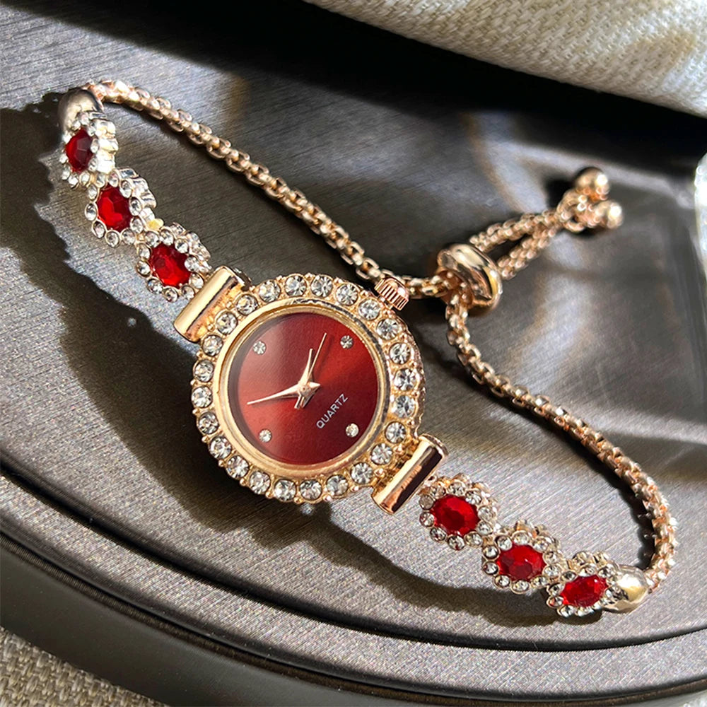 Conjunto de reloj de pulsera de Calcedonia de comercio exterior con luz de diamante, reloj de cuarzo de lujo en vivo, nuevo reloj de mujer con diamantes