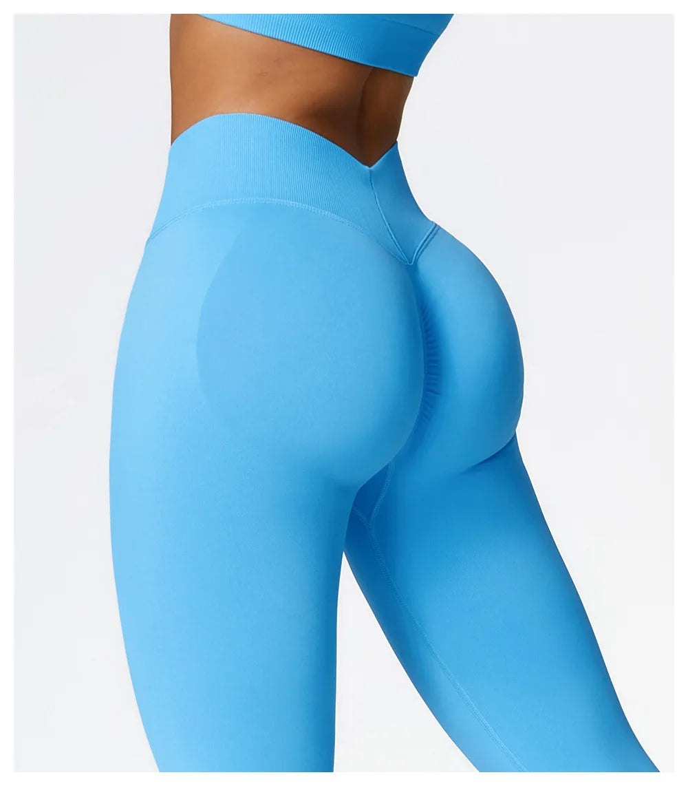 Mallas deportivas con espalda en V para mujer, pantalones atléticos para Fitness, gimnasio, Yoga, mallas con Control de Scrunch, mallas de entrenamiento para ejercicio y correr