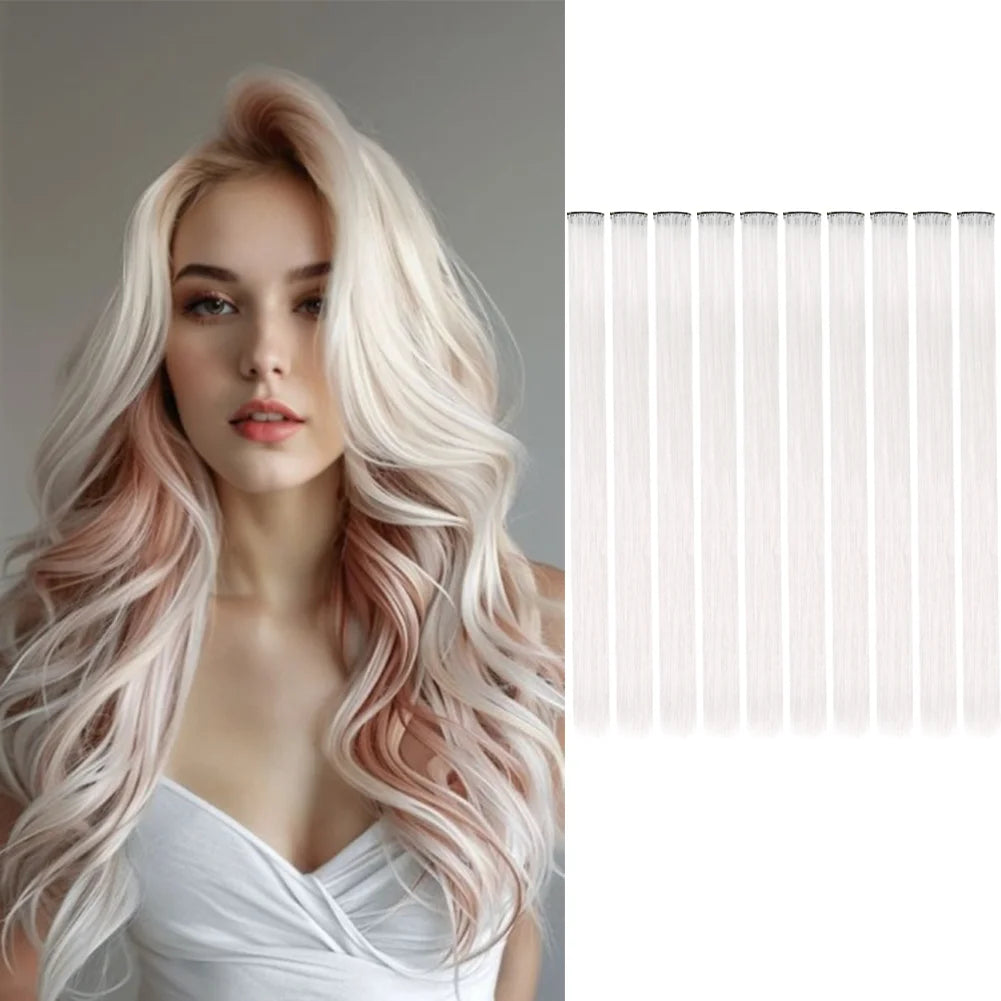 10 unids/pack de extensiones de cabello con Clip para fiesta de colores para niñas, postizos sintéticos de pelo liso de 22 pulgadas de colores Omber