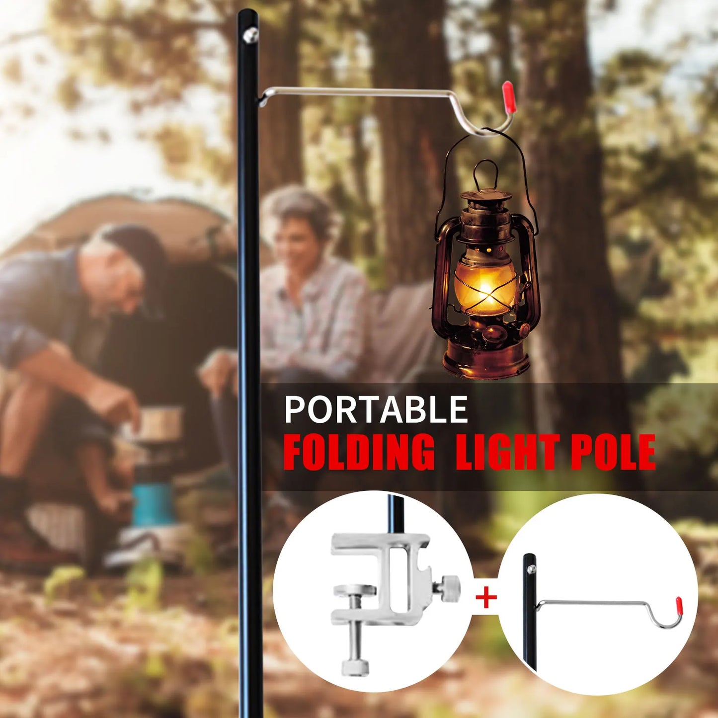 Poste de Luz Portátil para acampar y Clip de escritorio, soporte de aleación de aluminio para exteriores, soporte de luz de campamento de altura ajustable para acampar al aire libre