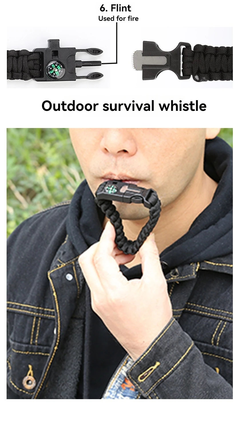 Pulsera de rescate de emergencia, cuerda tejida cinco en uno para muñeca, brújula, cuerda de mano de supervivencia, senderismo al aire libre, camping, viajes, ciclismo
