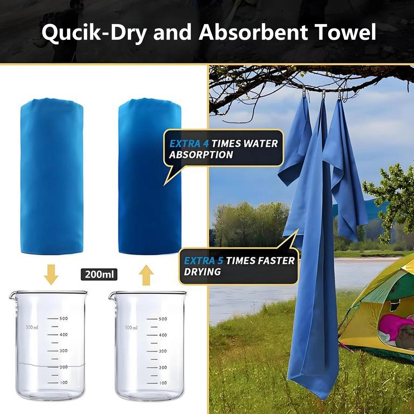 Toalla de microfibra de secado rápido para acampar, toalla súper absorbente para gimnasio/nadar, 40x80cm, toallas ligeras para deportes/playa/viajes