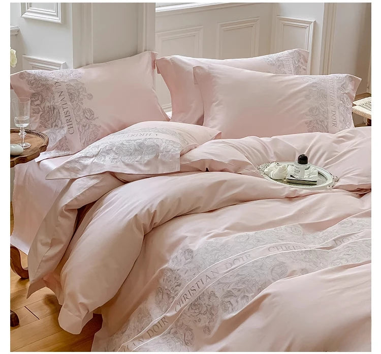 Juego de cama de algodón de grapa larga de 100 unidades, funda nórdica bordada con patrones de flores y plantas, Sábana bajera tamaño Queen TwinFull
