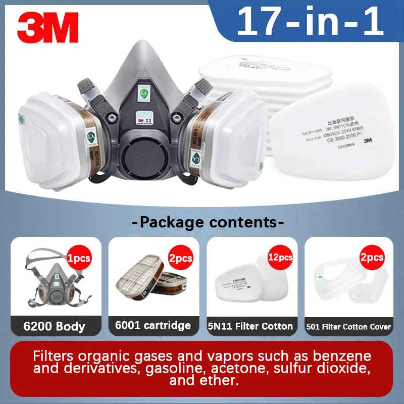 Máscara de Gas 3M 6200, caja de filtro de polvo de pintura en aerosol, máscara quÃÂmica, protección de Gas orgánico, filtro Industrial, máscara de algodón