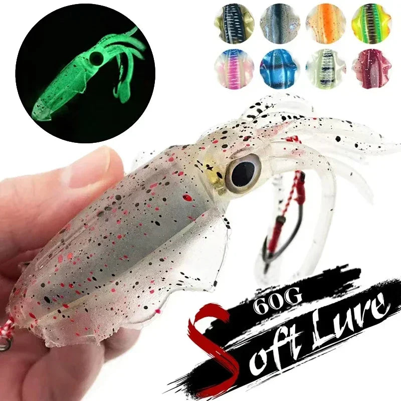 ZUKIBO-cebo de calamar suave para pesca, señuelo de pesca con curricán, plantillas con cabeza de pulpo, plantilla de calamar UV luminosa de 60g para pesca en barcos de aguas profundas, cebo Wobblers