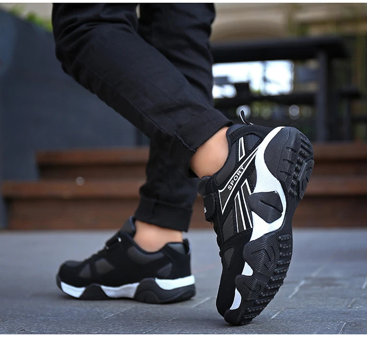 Zapatos para niños, zapatillas deportivas escolares de cuero de moda para niños, tenis, informales, para caminar, correr, antideslizantes, talla 28-39