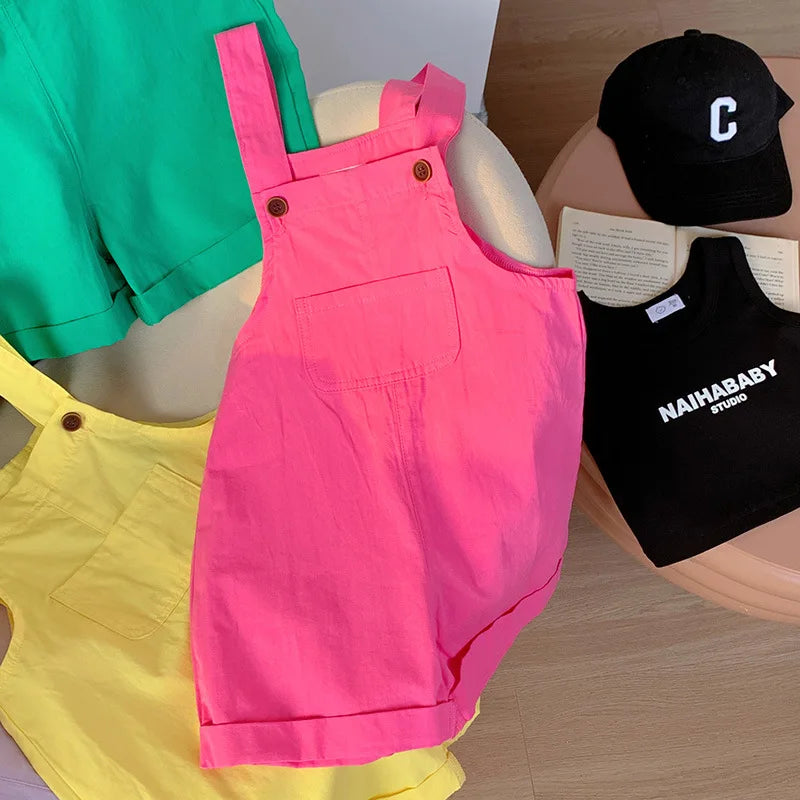 Lindo bebé niños general bebés y niñas pantalones casuales coreanos mono de disfraz de Color caramelo