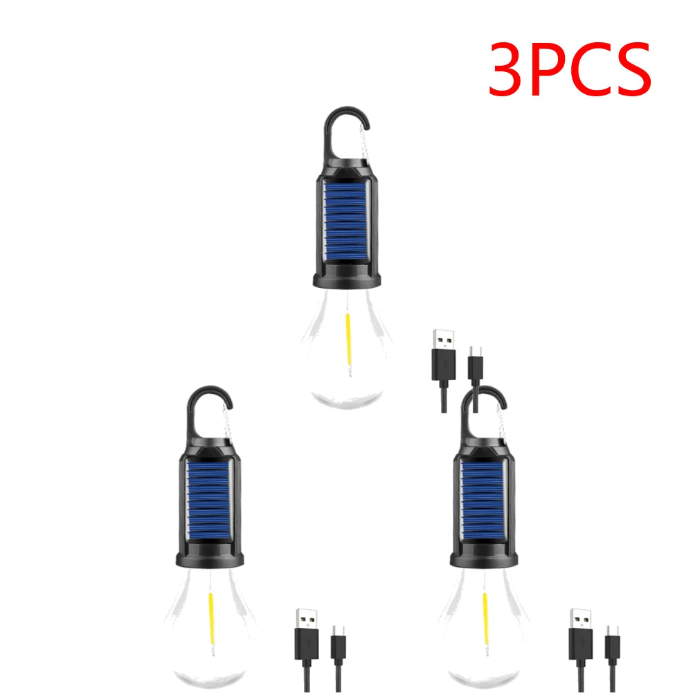 Linterna de iluminación LED con energía Solar, luz de tienda para exteriores con carga USB, impermeable, luz de ambiente para barbacoa, para acampar al aire libre, 2-5 uds.