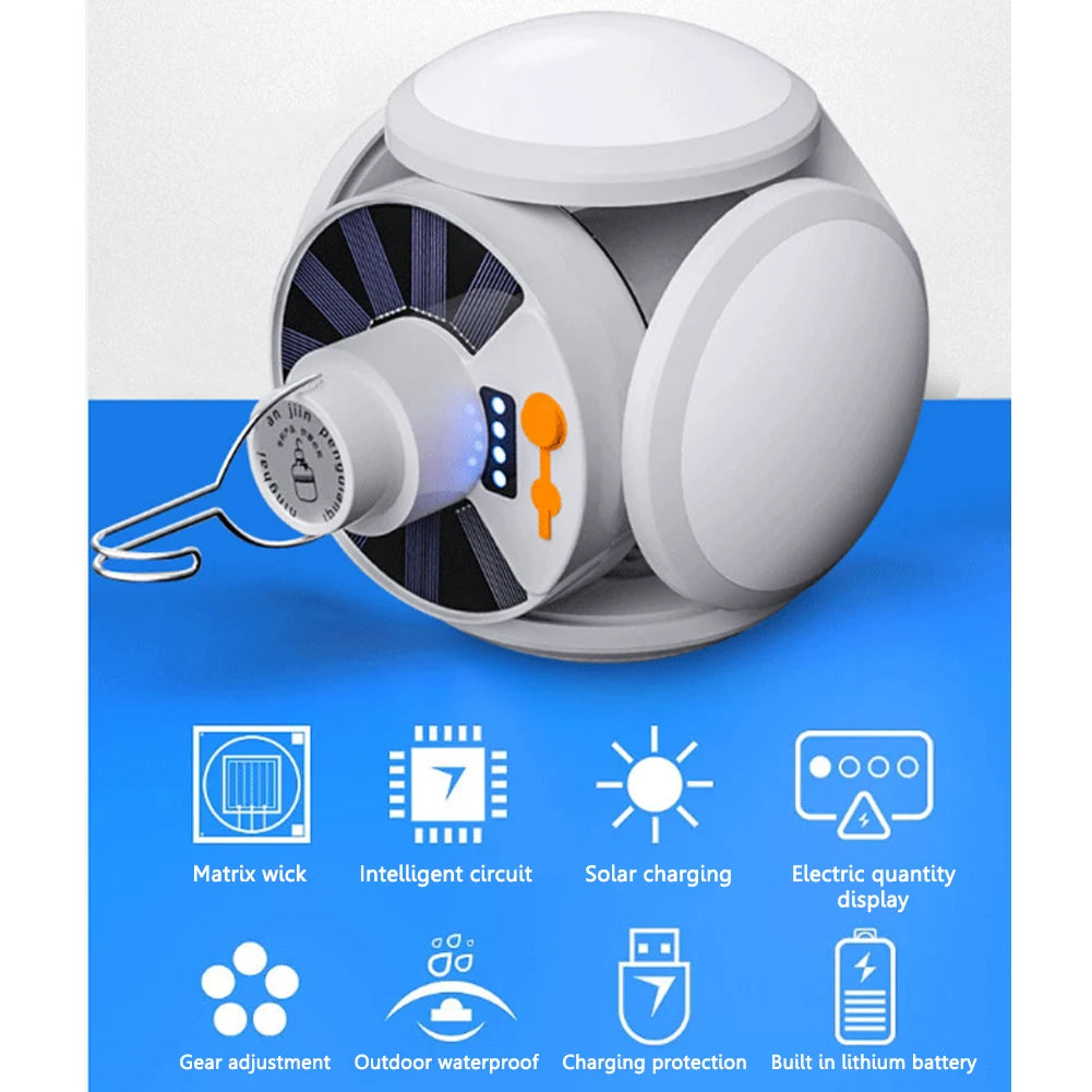 Bombilla LED Solar para acampar, linterna recargable, lámpara de noche, suministros de acampada, linterna portátil ajustable de 5 engranajes