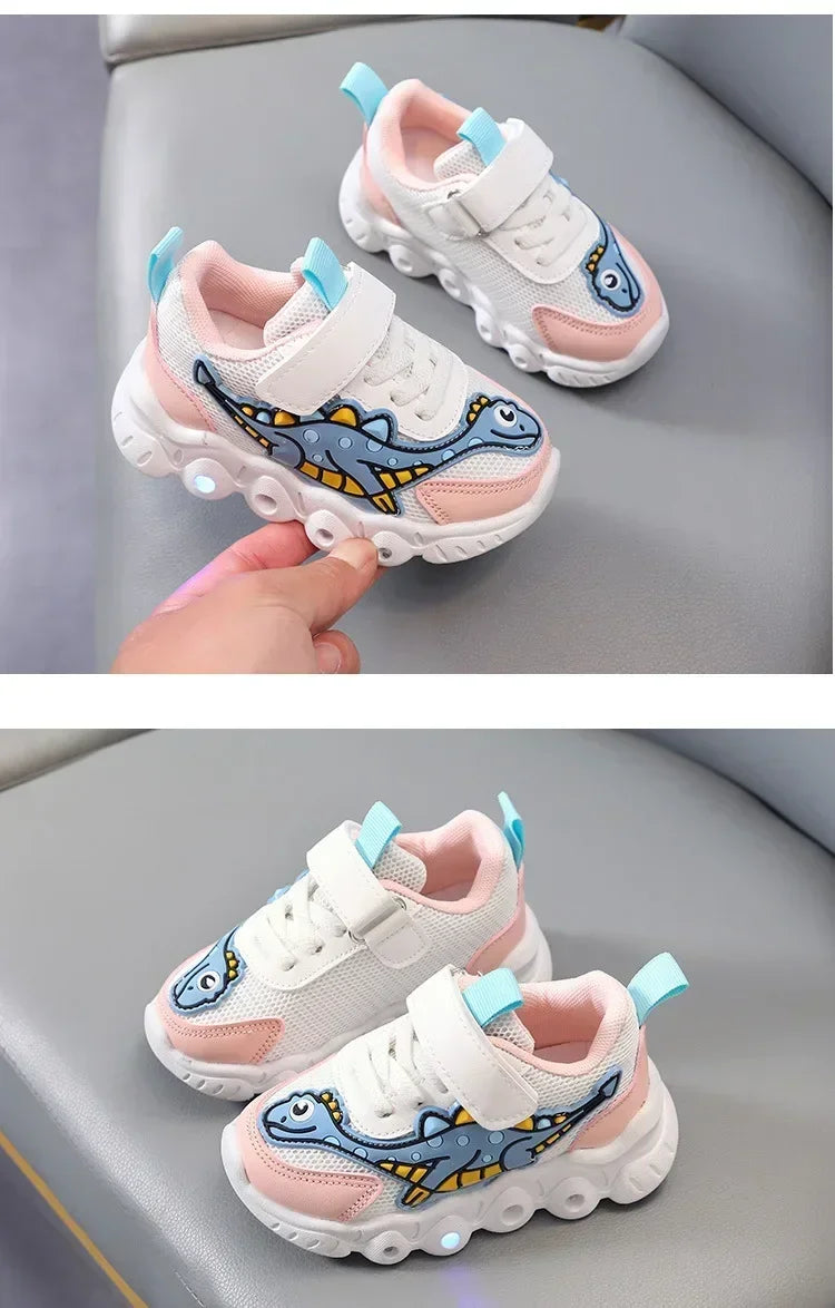 Zapatillas de deporte informales con dibujos animados para niños y niñas, zapatos de iluminación transpirables con malla LED, zapatos iluminados para bebés