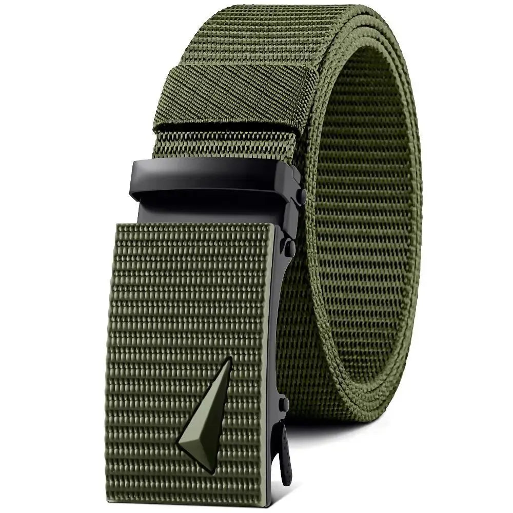 Cinturón para hombre con hebilla de Metal automática, correas de nailon de imitación, cinturón de trabajo al aire libre, hebilla automática sin dientes, cinturón de lona deportivo informal