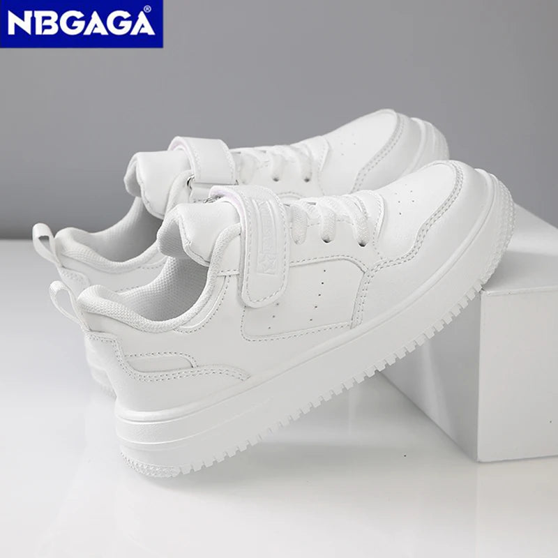Zapatillas de deporte para niños, zapatos informales de cuero negro, zapatos planos para caminar para estudiantes, calzado deportivo ligero antideslizante para tenis para niñas