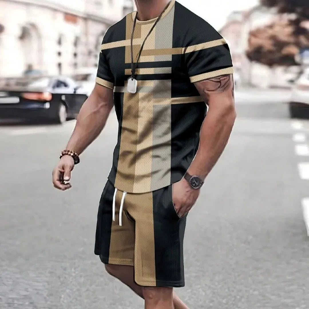 2025 Moda nuevos pantalones cortos deportivos para hombres Camiseta de manga corta estilo pantalones cortos casuales conjunto Retro fresco transpirable y conjunto de dos piezas