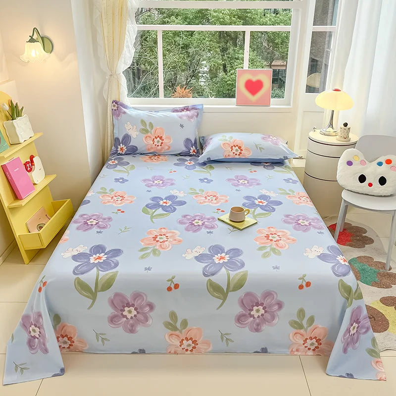 Sábana de algodón 100% con estampado de flores, sábanas dobles para niñas y niños, ropa de cama individual Queen King Size, 1 Uds.