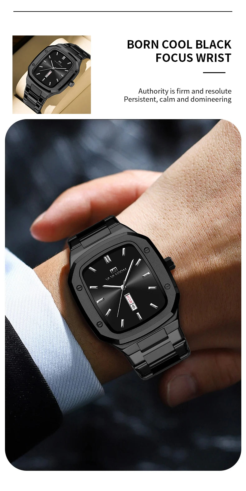 2024 nuevo reloj para hombre, correa cuadrada de acero inoxidable a la moda, oro azul, 3Bar, calendario semanal de cuarzo, reloj de pulsera deportivo de negocios simulado